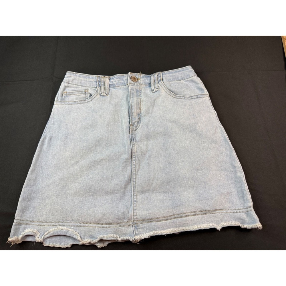 Copper Key Women Light Wash Denim Mini Skirt Frayed Hem Size S